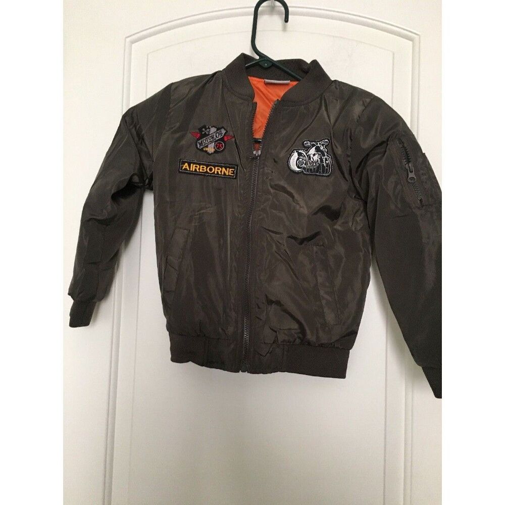 Boys Zip Up Flight Jacket Coat AIRBORNE Size 8 Black